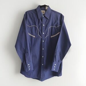 Ely Cattleman Shirt Mens Medium Blue Western Snap Studded Piping Cowboy